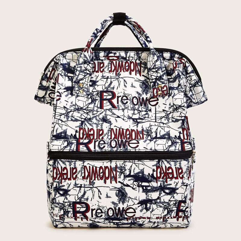 

Letter Print Pocket Front Backpack, Multicolor