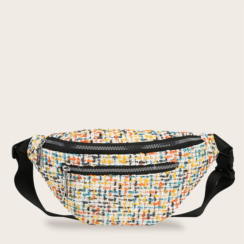 

Double Zip Tweed Fanny Pack, Multicolor