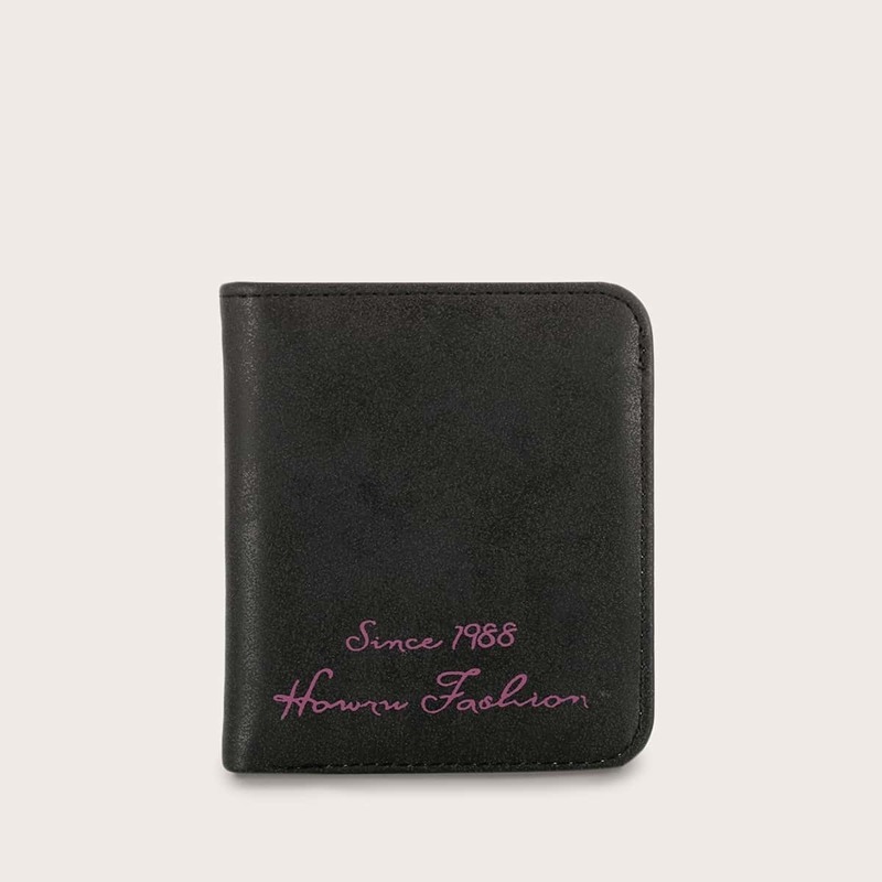 

Slogan Print Fold Over Purse, Black