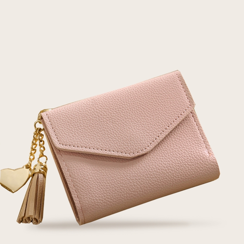 

Tassel Decor Fold Over Purse, Pink