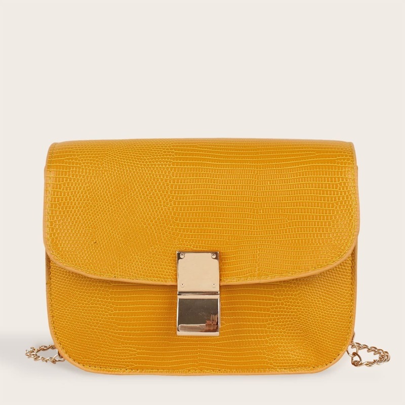 

Metal Decor Croc Embossed Chain Bag, Yellow