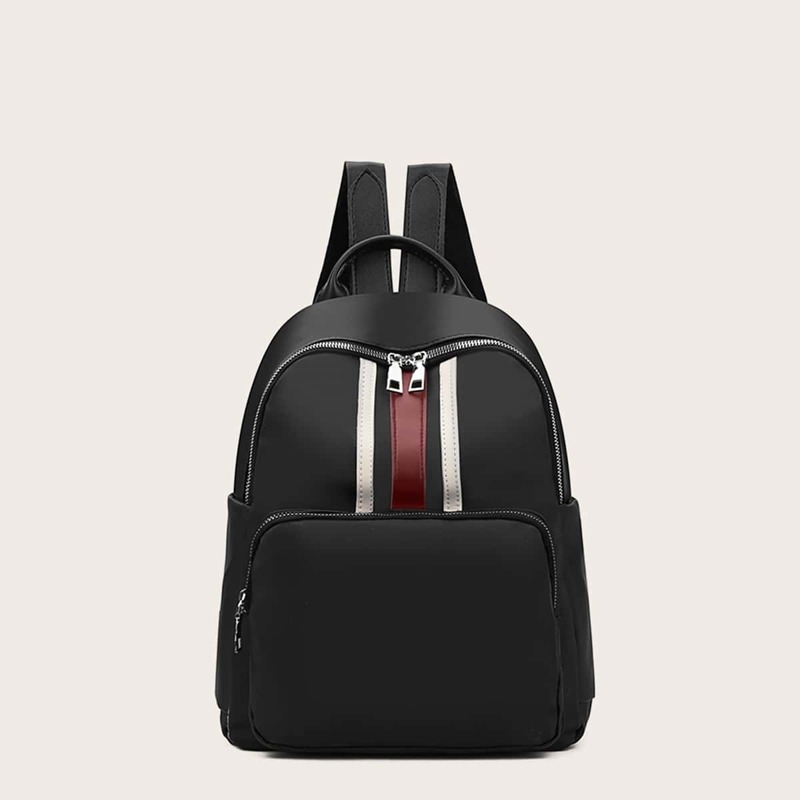 

Striped Pocket Front Backpack, Black