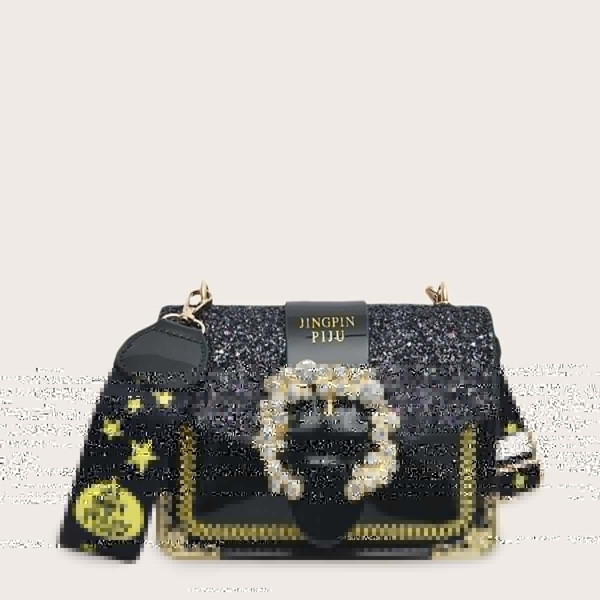 

Rhinestone Decor Glitter Crossbody Bag, Black