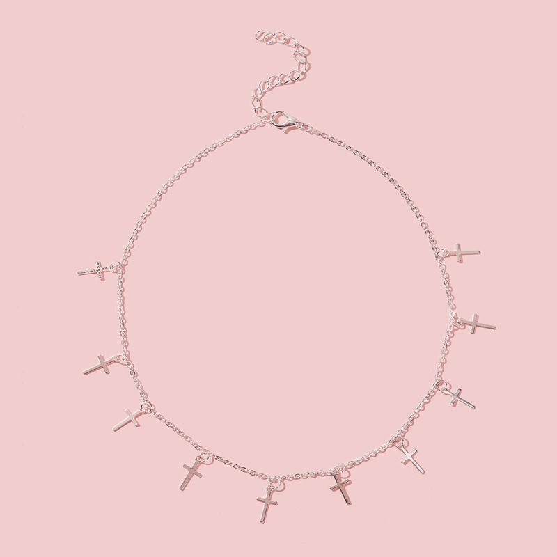 

Multi-cross Charm Necklace 1pc, Silver