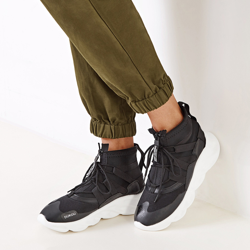 

Lace-up Front Chunky Sole High Top Sneakers, Black