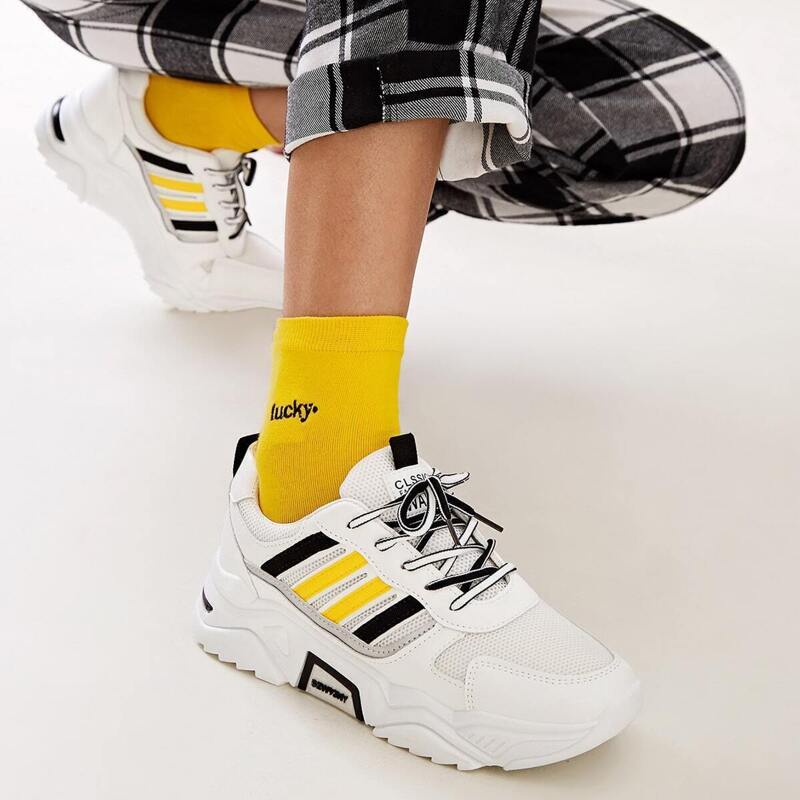 

Lace-up Front Striped Trainers, White