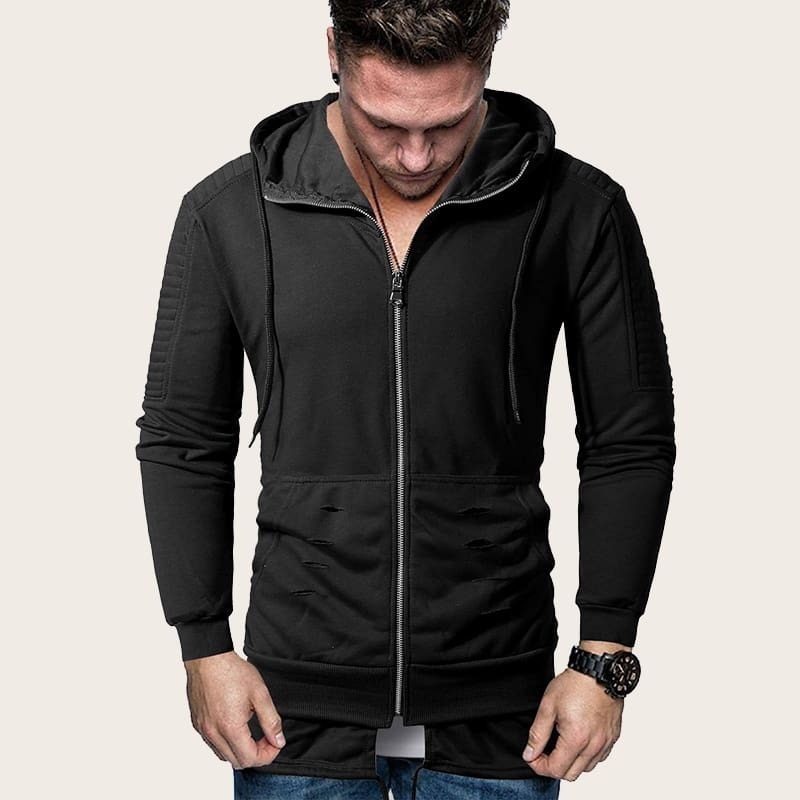 

Guys Tied Hem Kangaroo Pocket Hooded Jacket, Black