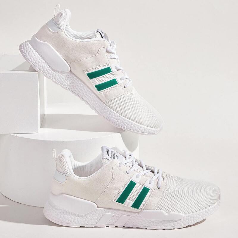 

Guys Lace-up Front Striped Knit Sneakers, White