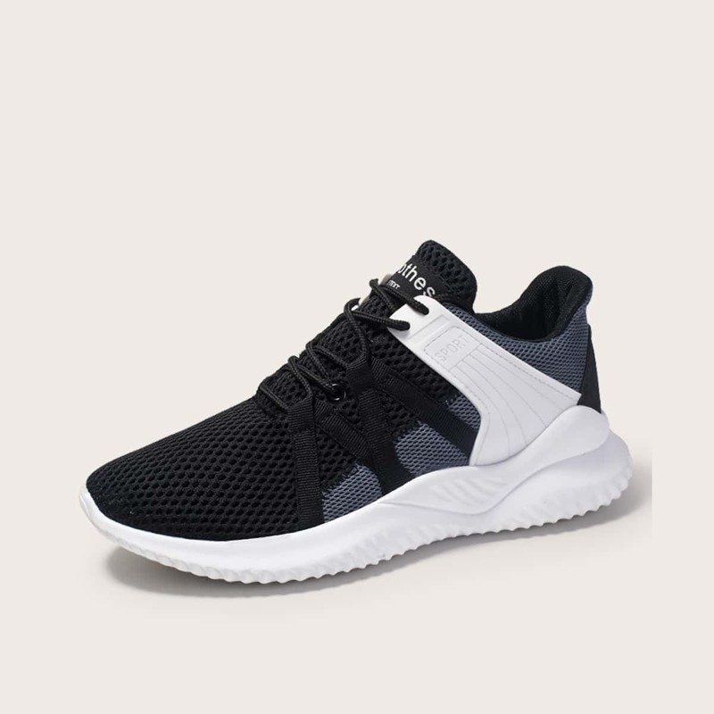 

Guys Lace-up Front Knit Sneakers, Black and white