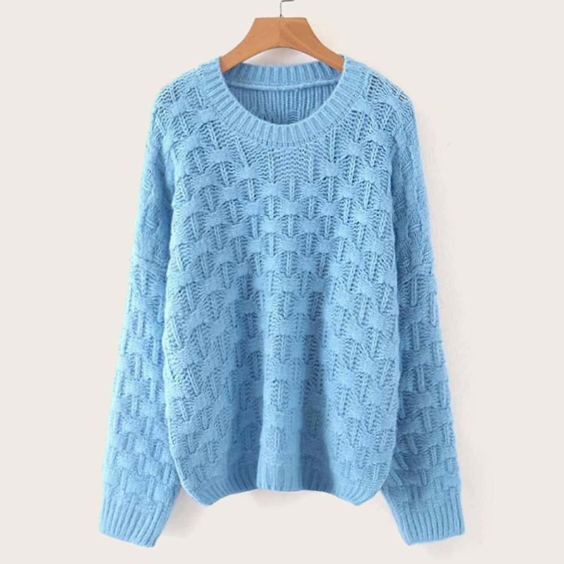 

Drop Shoulder Round Neck Sweater, Blue
