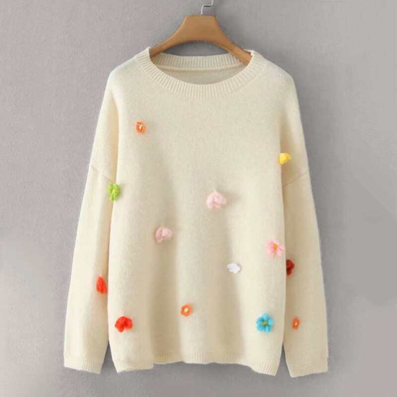 

Stereo Flowers Drop Shoulder Sweater, Beige