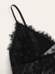 Eyelash Floral Lace Lingerie Set - Black - View 5