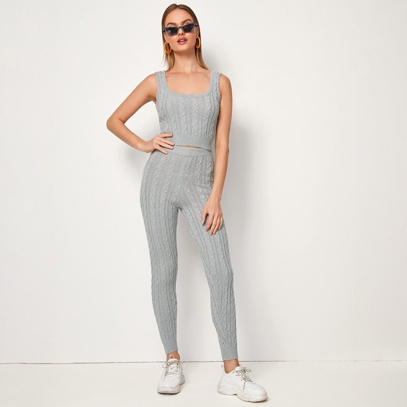 

Cable Knit Tank Top & Leggings Set, Grey