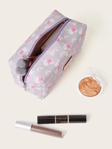 Ditsy Floral Pattern Makeup Bag - Mauve Purple - View 1