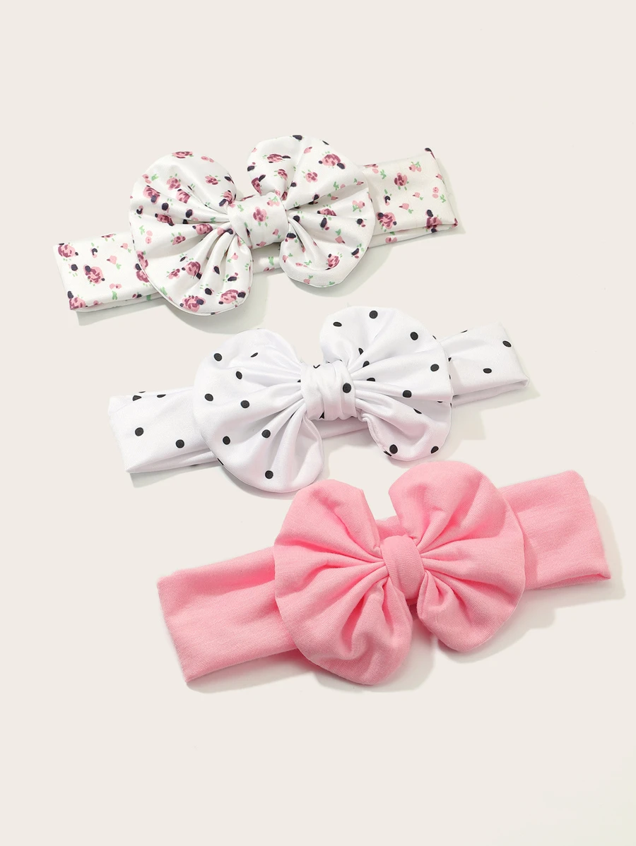Baby Polka Dot Pattern Bow Tie Decor Headband 3pcs - Multicolor - View 1