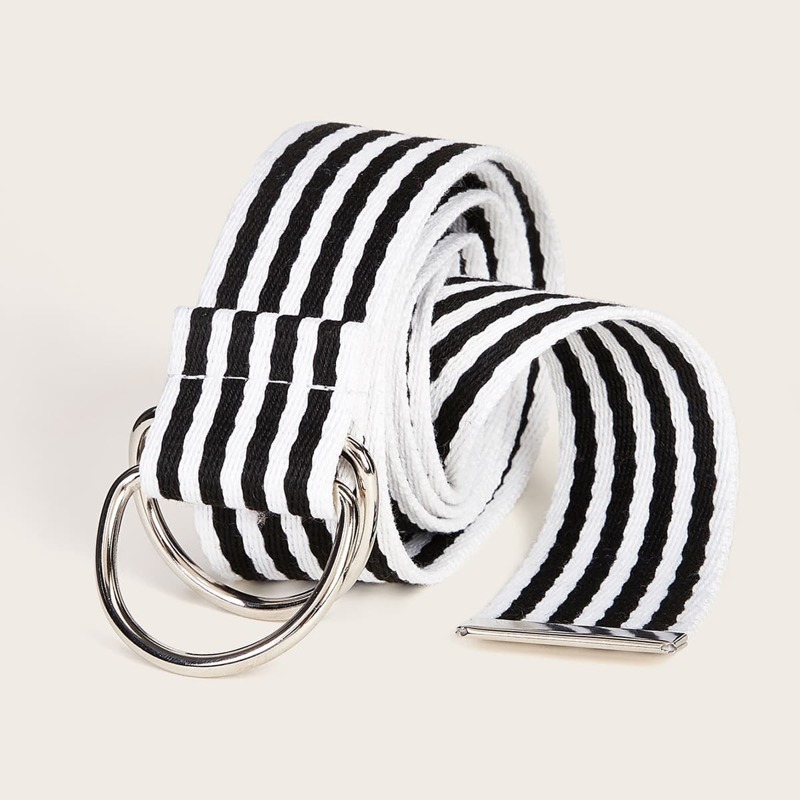 

Striped Pattern Buckle Belt, Black and white