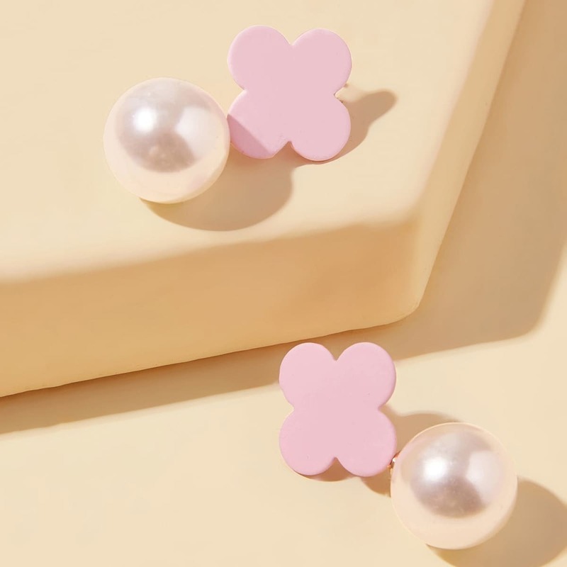 

Flower Decor Faux Pearl Drop Earrings 1pair, Multicolor