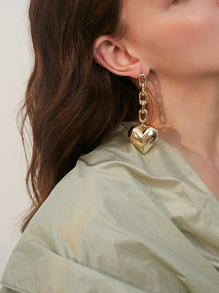 Chain Decor Heart Drop Earrings 1pair
