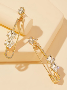 Rhinestone Engraved Paper Clip Drop Earrings 1pair
