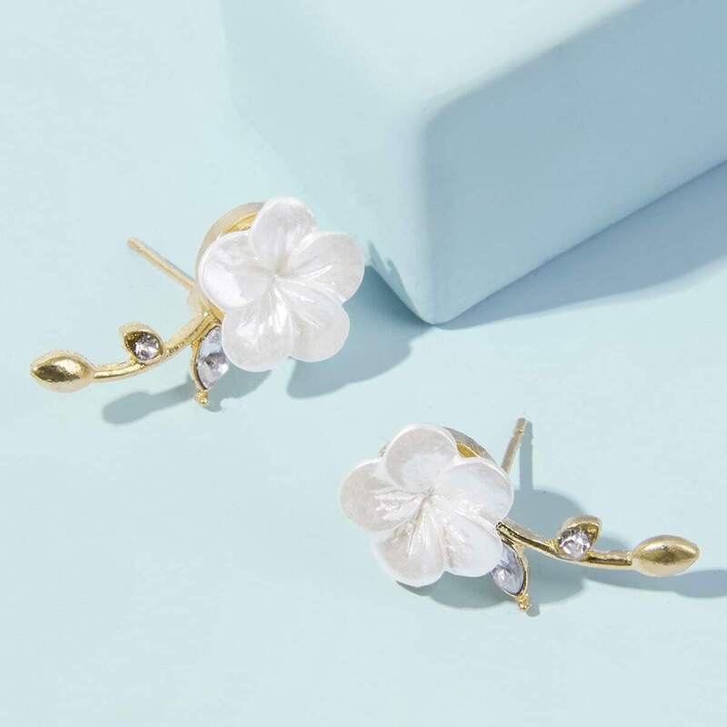 

Flower & Rhinestone Decor Stud Earrings 1pair, Multicolor
