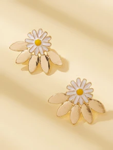 Daisy Decor Fan Earring Jackets 1pair - Yellow - View 3