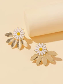 Daisy Decor Fan Earring Jackets 1pair - Yellow - View 2