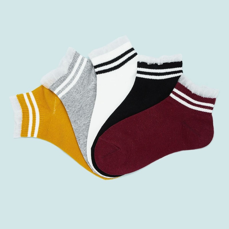 

Lace Trim Ankle Socks 5pairs, Multicolor