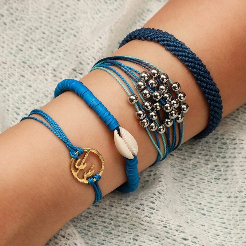 

Shell & Ball Decor String Bracelet 1pc, Blue