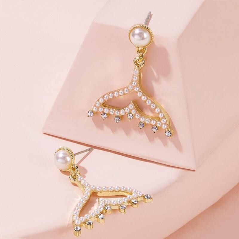 

Faux Pearl Fishtail Drop Earrings 1pair, Gold