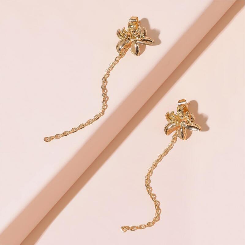 

Metal Flower Design Chain Drop Earrings 1pair, Gold