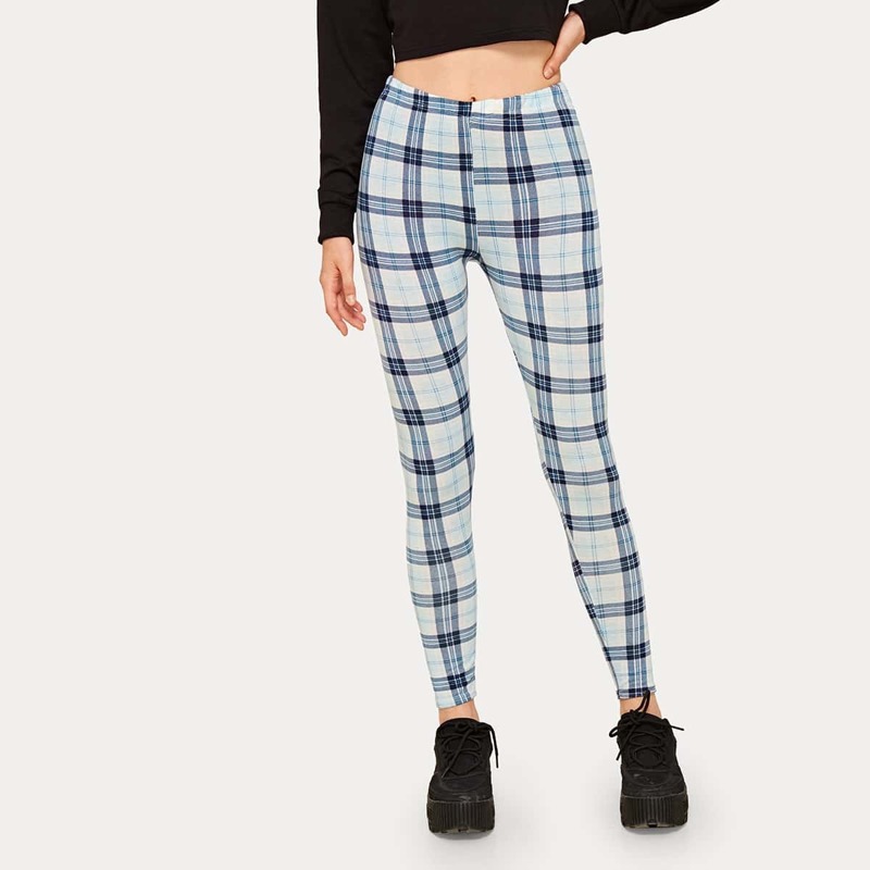 

Tartan Elastic Waist Skinny Leggings, Blue