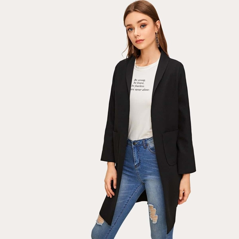 

Solid Dual Pocket Shawl Collar Coat, Black
