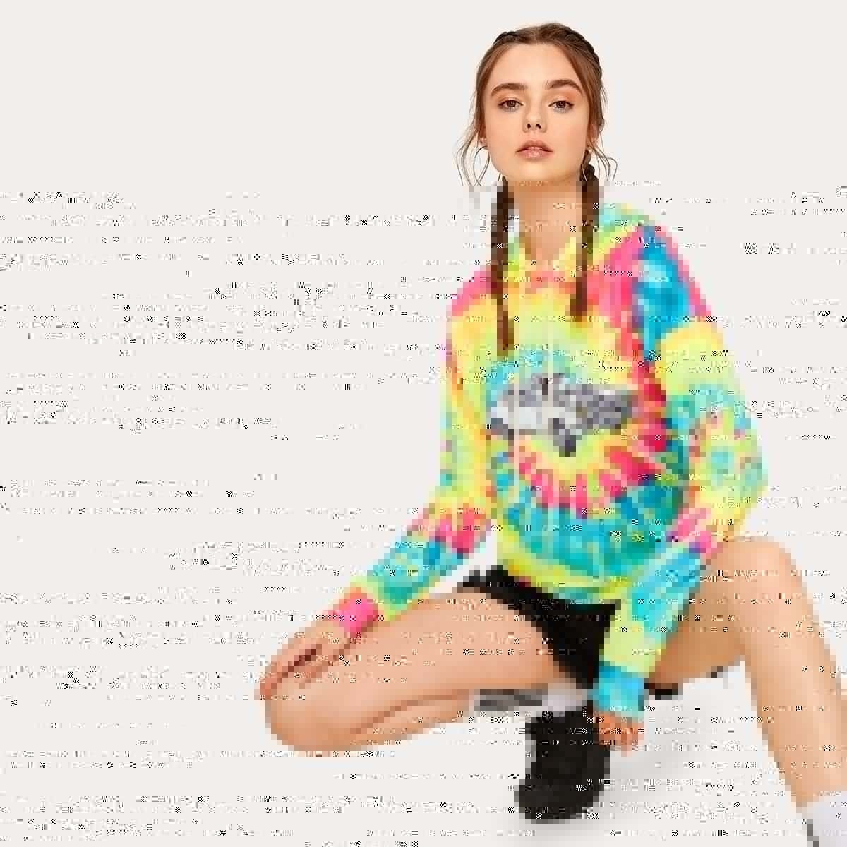 

Tie Dye Car Print Drawstring Hoodie, Multicolor