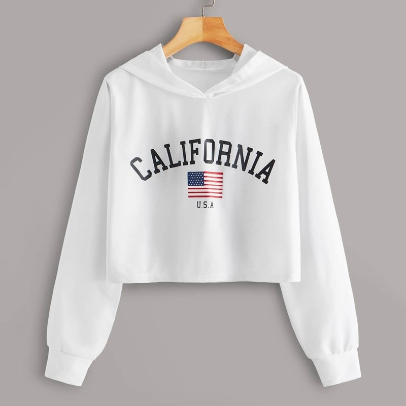 

Letter & Red White And Blue Print Hoodie