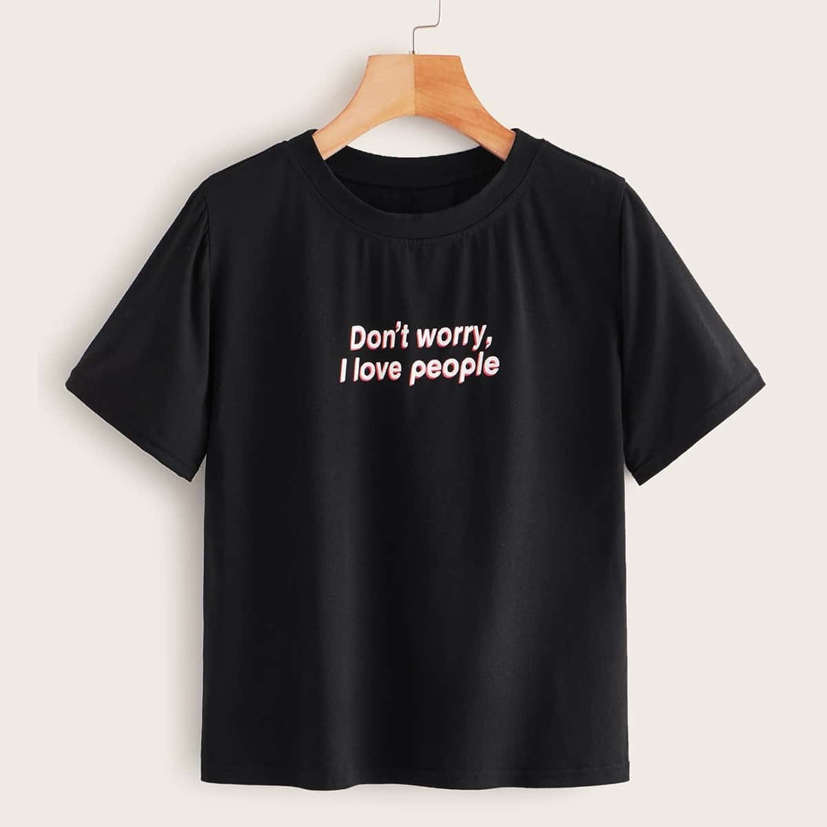 

Slogan Print Short Sleeve Tee, Black
