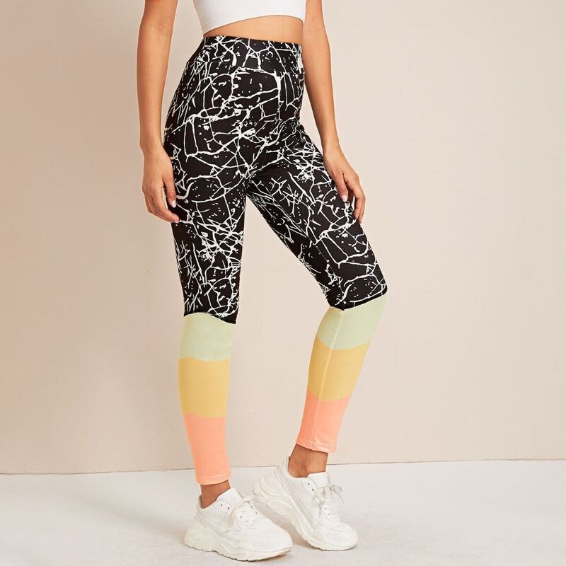 

Color-block Wideband Waist Leggings, Multicolor