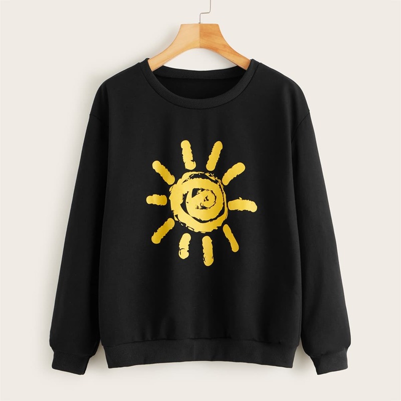 

Sun Graphic Round Neck Sweatshirt, Black