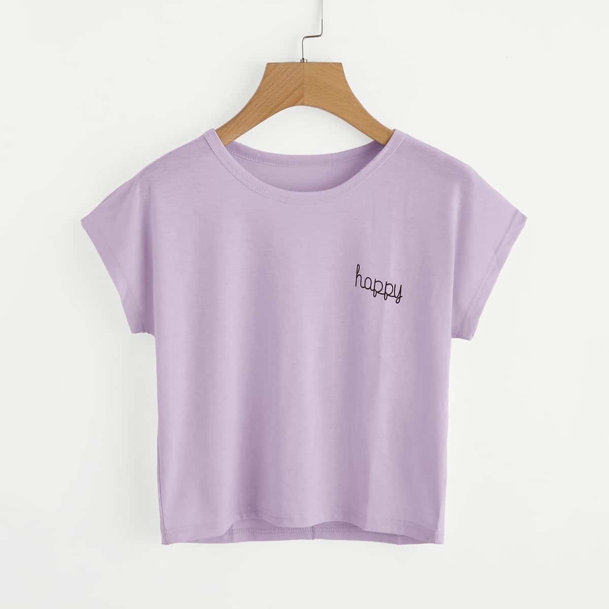 

Letter Graphic Round Neck Tee, Purple pastel