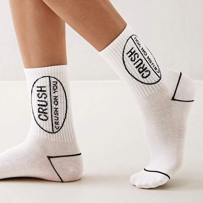

Slogan Pattern Socks 1pair, White