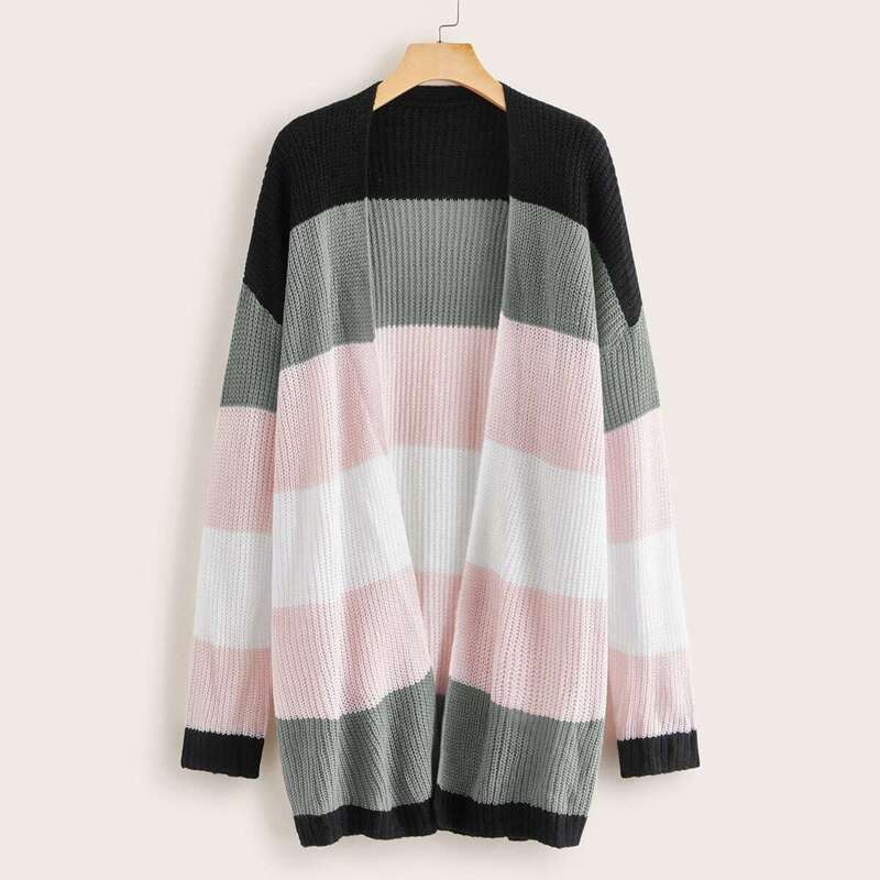 

Cut And Sew Open Front Drop Shoulder Cardigan, Multicolor