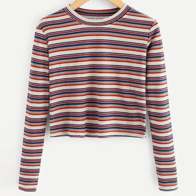 

Plus Colorful Striped Long Sleeve Tee, Multicolor