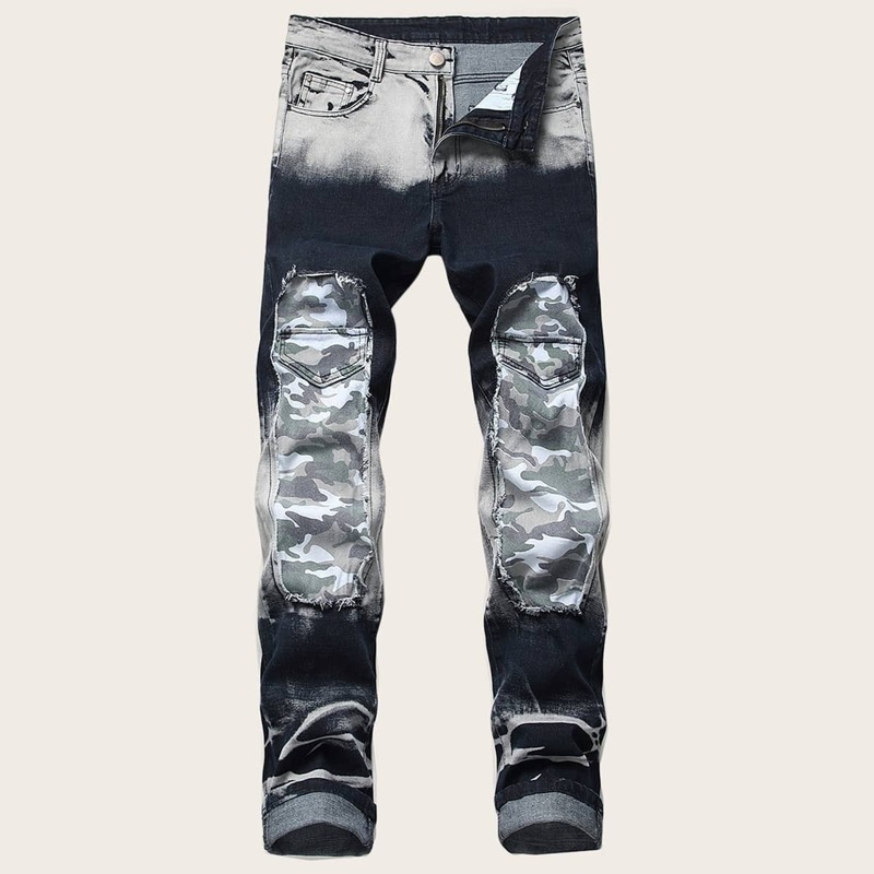 

Guys Contrast Camo Print Washed Jeans, Multicolor