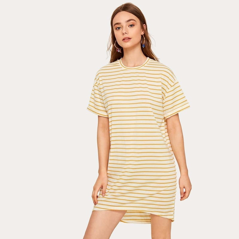 

Striped Drop Shoulder Tee Dress, Yellow