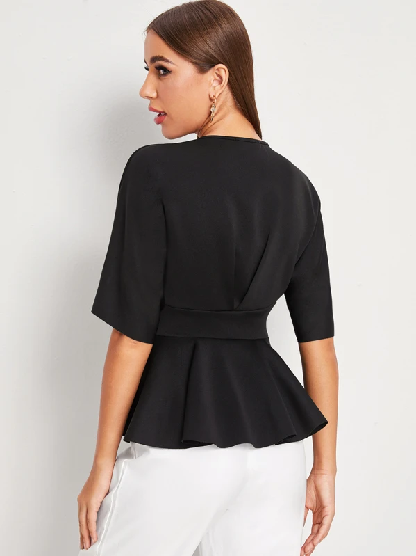black plunge peplum top