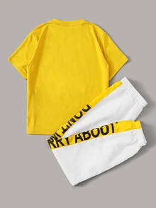 SHEIN 標語和動物圖案上衣和褲子套裝 - 彩色 - 查看 2