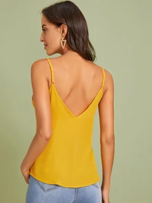 SHEIN Privé Double V-neck Solid Cami Top - Mustard Yellow - View 2