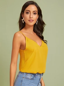 SHEIN Privé Double V-neck Solid Cami Top - Mustard Yellow - View 5
