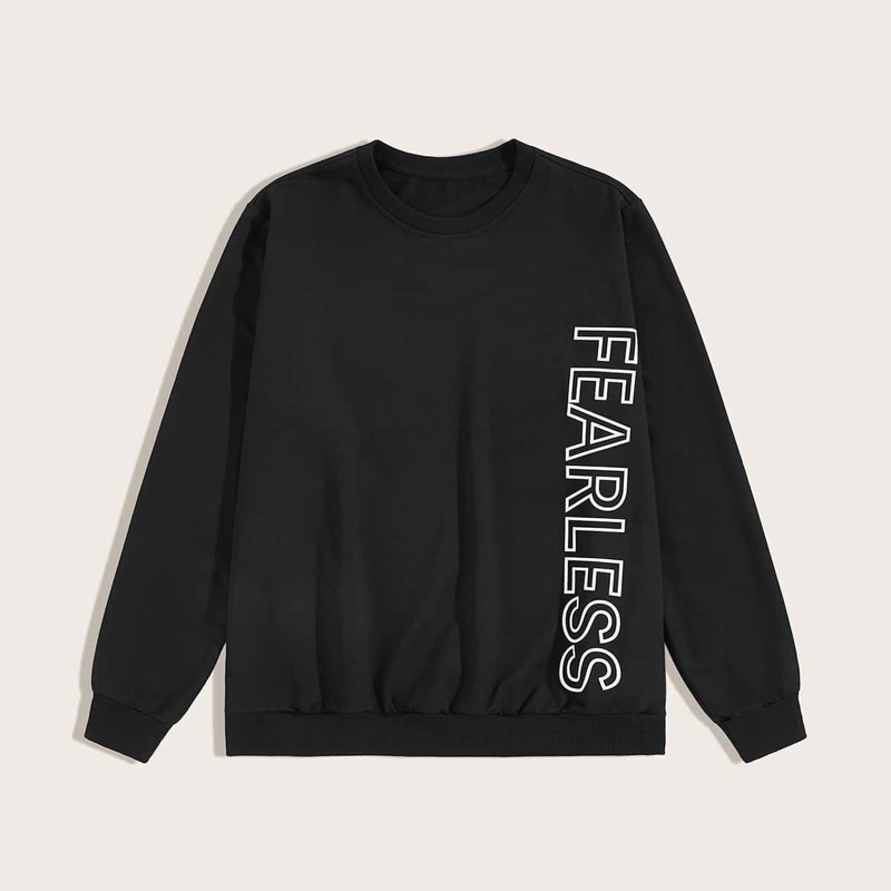 

Guys Letter Print Round Neck Sweatshirt, Black