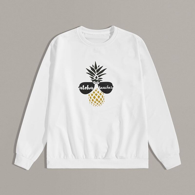 

Guys Pineapple Print Round Neck Sweatshirt, White