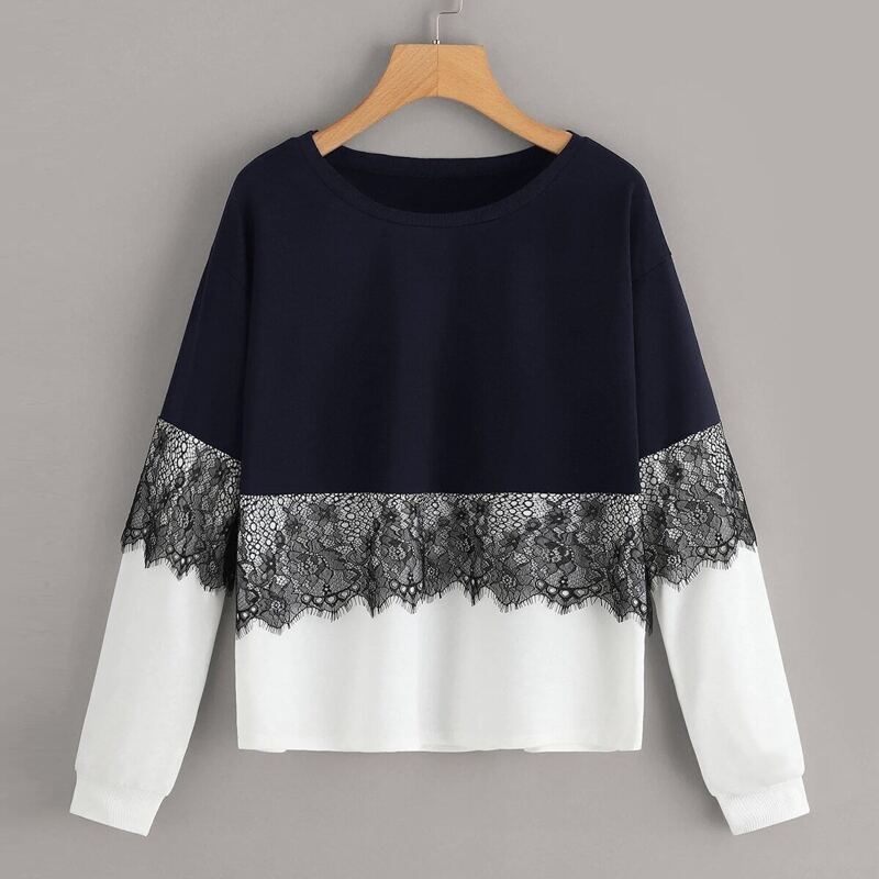 

Contrast Lace Color-Block Sweatshirt, Multicolor